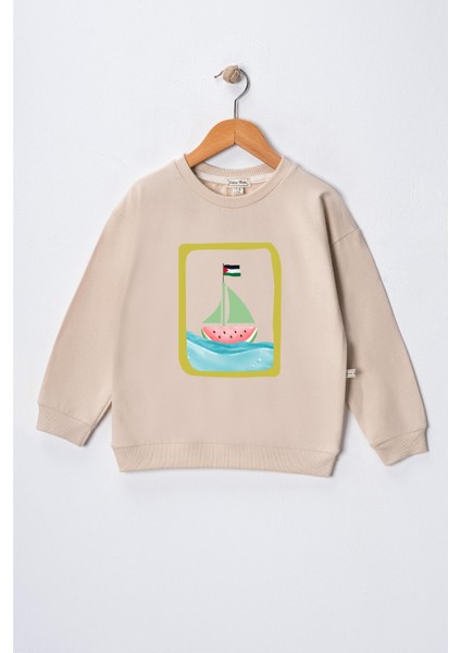 Kız Çocuk " Sumud, Özgür Filistin" Baskılı Pamuklu Sweat