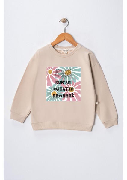 Kız Çocuk " Kuran Hayatın Rehberi" Baskılı Pamuklu Sweat