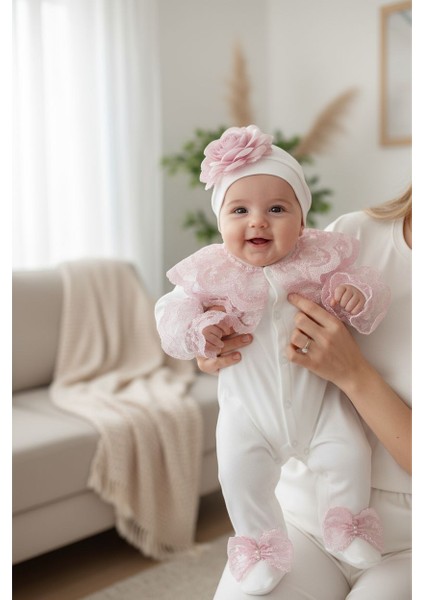 Pudra Gül Detaylı Kız Bebek Hastane Çıkışı,tulum Seti,mevlüt Seti