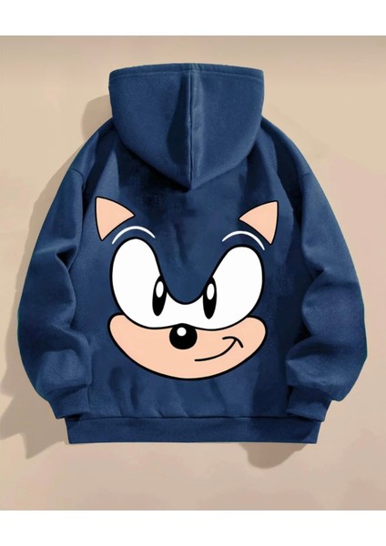 Punıx Kıds Sonıc Sırt Baskılı Yüksek Kalite Kışlık Kalın 3 Iplik Erkek Çocuk Sweatshırt