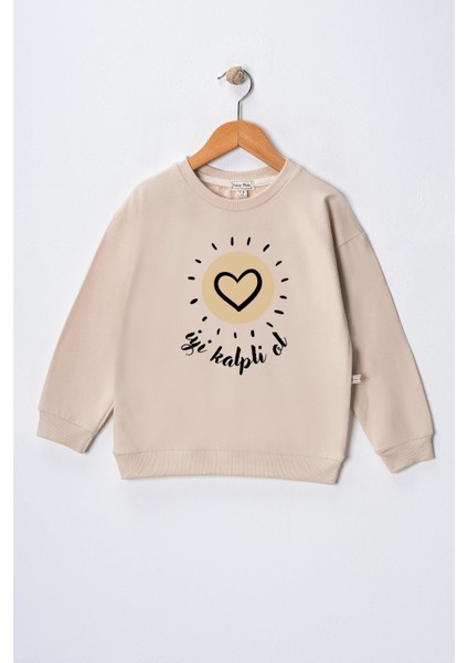 Kız Çocuk " Iyi Kalpli Ol" Baskılı Pamuklu Sweat