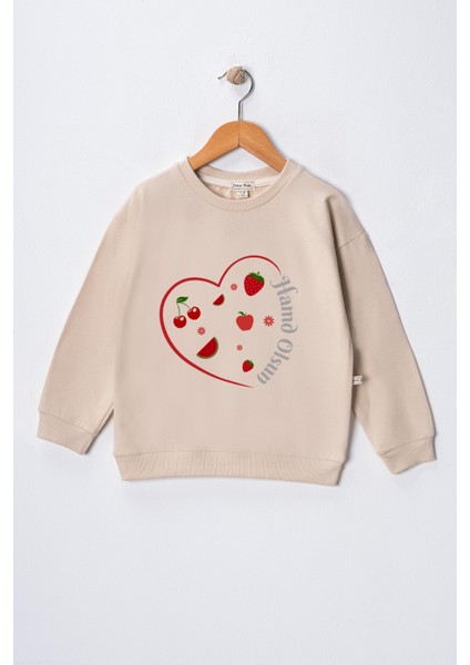 Kız Çocuk " Hamd Olsun" Baskılı Pamuklu Sweat