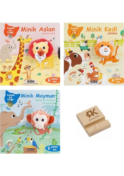 Yapı Kredi Kuklalı Sesli Kitap Minik Aslan Kedi ve Maymun 6 Farklı Ses 3lü Set +Telefon Standı