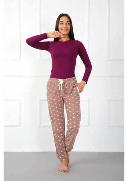 - Bayan Welsoft Polar Tek Alt Pijama Kahve