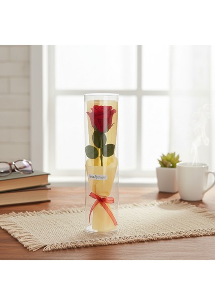 Şeffaf Silindir Kutulu Gül - Öğretmenler Günü Hediyesi modelleri