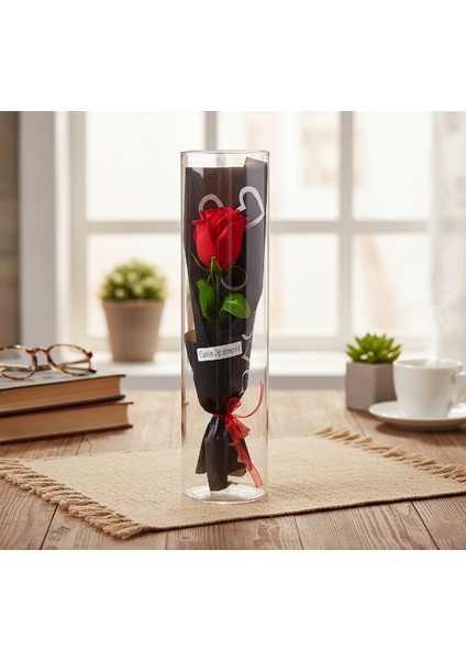 Şeffaf Silindir Kutulu Gül - Öğretmenler Günü Hediyesi fırsatları