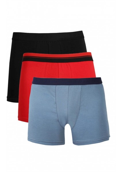 - Erkek Penye 3'lü Boxer Siyah-Kırmızı-Indigo
