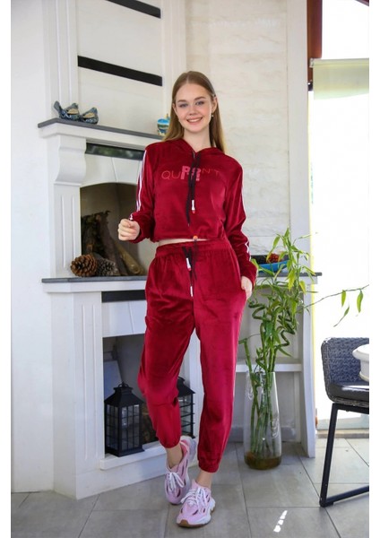 - Kadın Kadife Kapşonlu Eşofman Takım Bordo modelleri