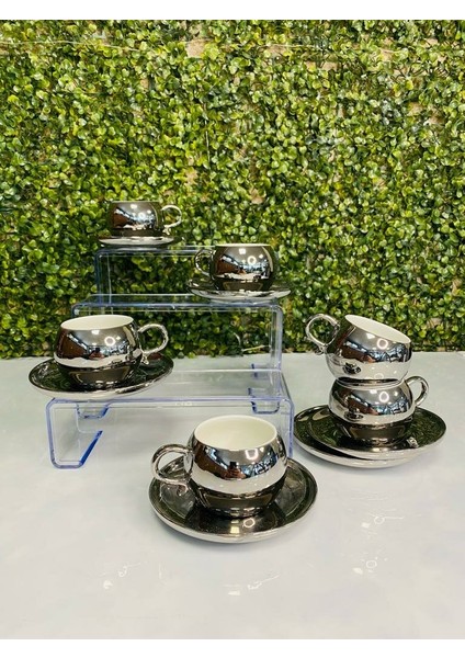 Gümüş Gold Parlak Yansımalı 6 Kişilik Kahve Fincan Takımı fiyatları