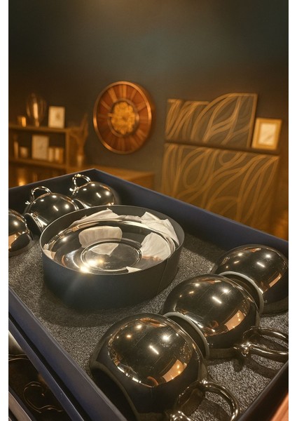 Gümüş Gold Parlak Yansımalı 6 Kişilik Kahve Fincan Takımı modelleri