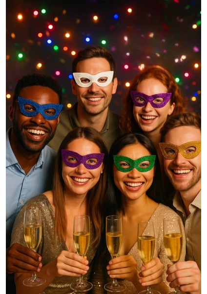 Işıltılı Kırmızı Payetli Yılbaşı Şapkası – Altın Kulaklı, Kurdele ve Ayıcık Figürlü Parti Aksesuarı