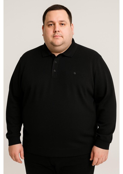 Büyük Beden Erkek Polo Yaka Uzun Kol Sweatshirt - 7417