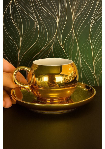 Gümüş Gold Parlak Yansımalı 6 Kişilik Kahve Fincan Takımı