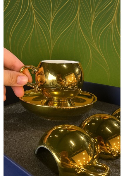 Gümüş Gold Parlak Yansımalı 6 Kişilik Kahve Fincan Takımı modelleri