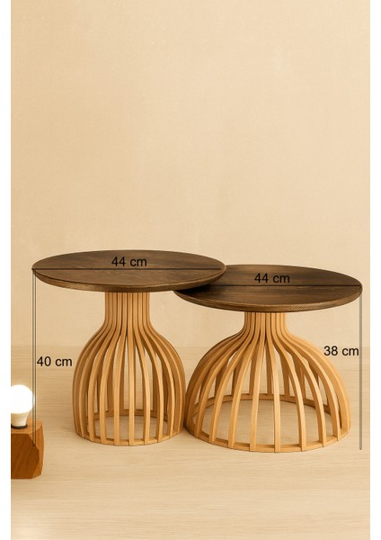 Palermo Duo Yuvarlak Modern Rustik Klasik Iskandinav Retro Vintage Dekoratif Ahşap Çıtalı Yan Orta Mantar 2li Ikili 2'li Sehpa fiyatları