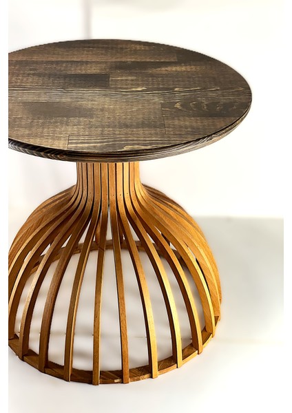 Palermo Duo Yuvarlak Modern Rustik Klasik Iskandinav Retro Vintage Dekoratif Ahşap Çıtalı Yan Orta Mantar 2li Ikili 2'li Sehpa modelleri