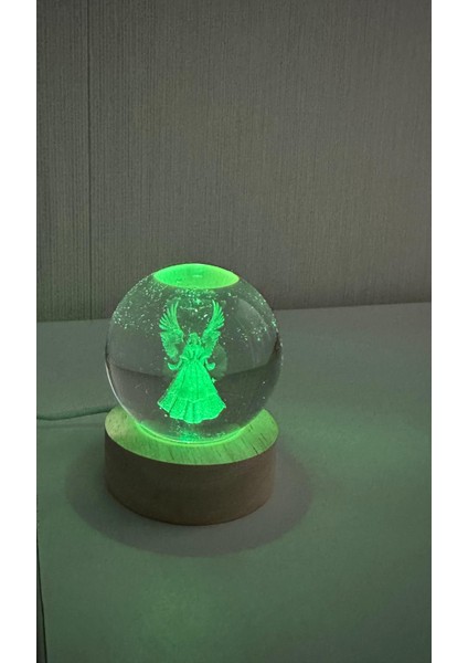 Melek Figürlü LED Işıklı USB Bağlantılı Renk Değiştiren 3D Cam Küre Gece Lambası