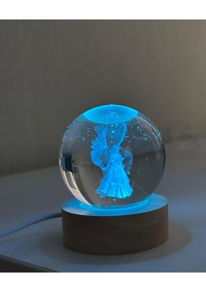 Melek Figürlü LED Işıklı USB Bağlantılı Renk Değiştiren 3D Cam Küre Gece Lambası modelleri