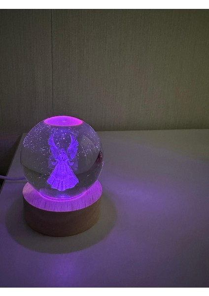 Melek Figürlü LED Işıklı USB Bağlantılı Renk Değiştiren 3D Cam Küre Gece Lambası fırsatları