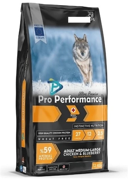 Tavuk Etli ve Yaban Mersinli Orta ve Büyük Irk Yetişkin Köpek Maması 12 kg