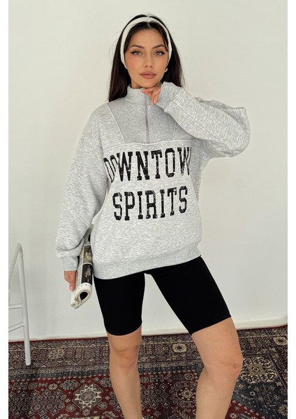 Kadın Fermuarlı Baskılı Sweatshirt – Downtown Energy fiyatları
