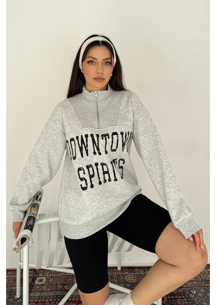 Kadın Fermuarlı Baskılı Sweatshirt – Downtown Energy modelleri