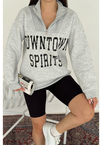 Kadın Fermuarlı Baskılı Sweatshirt – Downtown Energy fırsatları