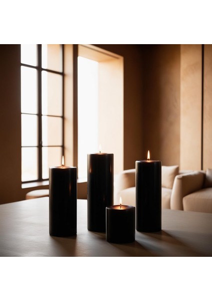 Soya Parafinli Siyah 3 Adet 50 Saat Yanma Süreli Çap:5 cm Boy:25 Silindir Blok Mum indirimleri