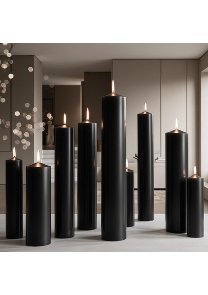Soya Parafinli Siyah 3 Adet 50 Saat Yanma Süreli Çap:5 cm Boy:25 Silindir Blok Mum