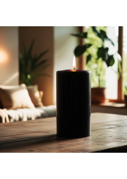 Soya Parafinli Siyah (1 Adet) 170 Saat Yanma Süreli Çap:10 cm Boy:25 Silindir Blok Mum Siyah