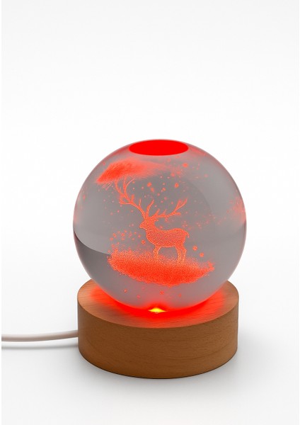 Geyik Figürlü LED Işıklı USB Bağlantılı Renk Değiştiren 3D Cam Küre Gece Lambası Yılbaşı fiyatları