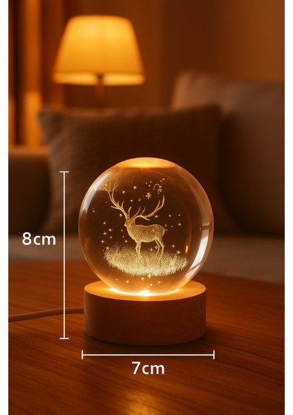 Geyik Figürlü LED Işıklı USB Bağlantılı Renk Değiştiren 3D Cam Küre Gece Lambası Yılbaşı indirimleri