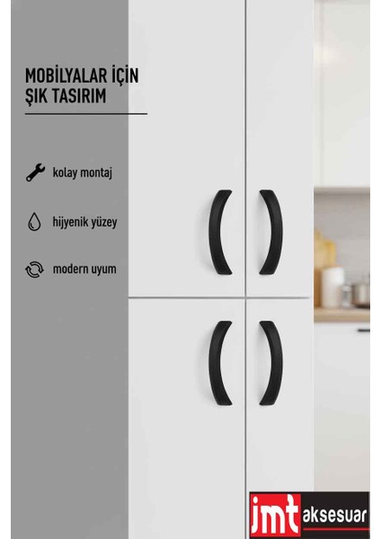 Köprü Kulp 96 mm (Siyah 10 Adet) Mutfak Mobilya Yatak Odasu Genç ve Çocuk Odası Dolap Kulpu