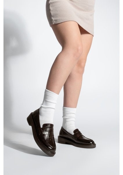 Kadın Loafer Günlük Klasik Ayakkabı Casual Makosen Fonle Kahve Croco fırsatları