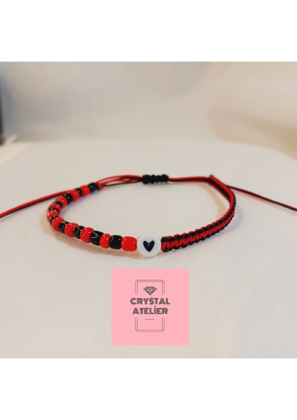 Gençlerbirliği Kalpli Boncuk Makrome Taraftar Bileklik - Kırmızı Siyah Unisex El Yapımı Kombin Takı - Gençlerbirliği Bileklik - Makrome Bileklik - Kırmızı Siyah Taraftar Bileklik