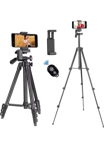 102 cm Hafif Tripod  Telefon/kamera Uyumlu Bluetooth Uzaktan Deklanşörlü 360° 3-Yönlü Kafa/gümüş