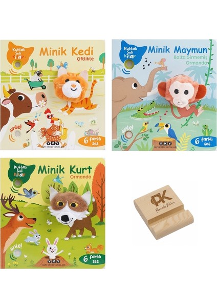 Yapı Kredi Kuklalı Sesli Kitap Minik Kedi Maymun ve Kurt 6 Farklı Ses 3lü Set + Telefon Standı