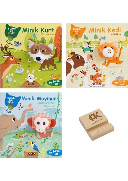 Yapı Kredi Kuklalı Sesli Kitap Minik Kurt Kedi ve Maymun 6 Farklı Ses 3lü Set + Telefon Standı