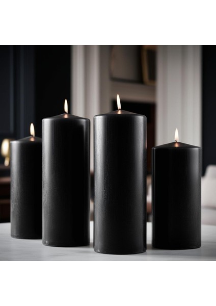 Soya Parafinli Siyah 160 Saat Yanma Süreli Çap:7 cm Boy:25 Silindir Blok Mum cm , Dekoratif Mum