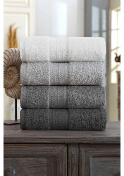 4 Lü El Yüz Havlu Seti &AMP;#37;100 Pamuklu Gökkuşağı 50X85 cm Antrasit