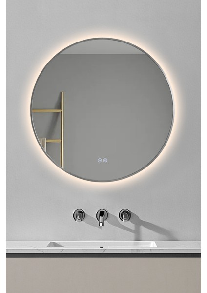 Akıllı Ayna Buğu Çözücülü 3 LED Işıklı Gümüş Çerçeveli Banyo Aynası 75 cm