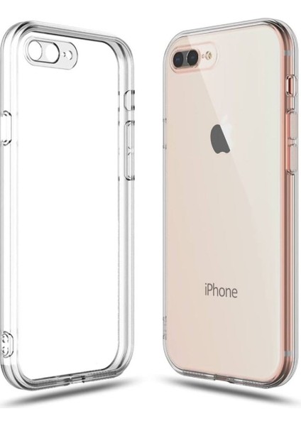 Apple iPhone 8 Plus Uyumlu Silikon Kılıf - Kamera Korumalı Esnek Tam Koruma Kapak - Şeffaf