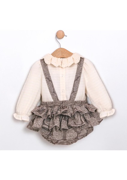 Kız Bebek Pamuklu Dantelli Yaka Uzun Kollu Çiçek Desenli Şortlu Tulum Takım – Vintage Stil modelleri