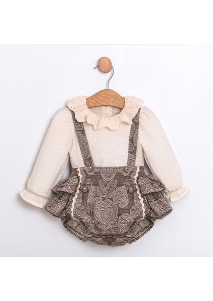 Kız Bebek Pamuklu Dantelli Yaka Uzun Kollu Çiçek Desenli Şortlu Tulum Takım – Vintage Stil fırsatları