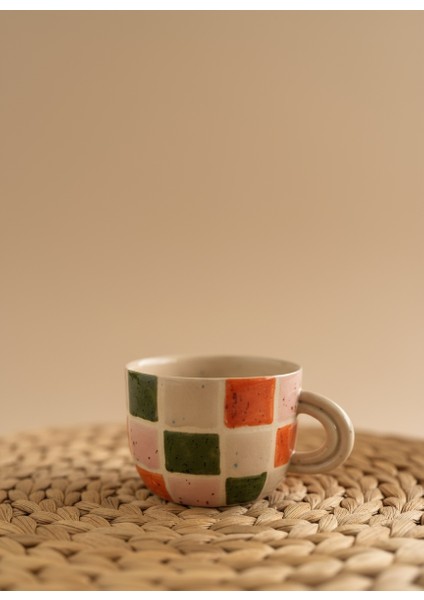 Seramik Renkli Kareli Kupa