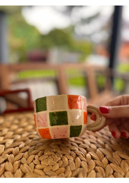 Seramik Renkli Kareli Kupa fiyatları