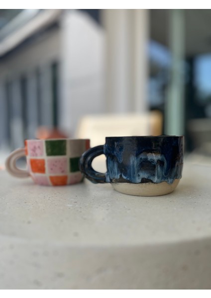 Seramik Renkli Kareli Kupa modelleri