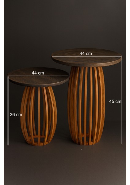 Palermo Duo Yuvarlak Modern Rustik Klasik Iskandinav Retro Vintage Dekoratif Ahşap Çıtalı Yan Orta Mantar 2li Ikili 2'li Sehpa fiyatları