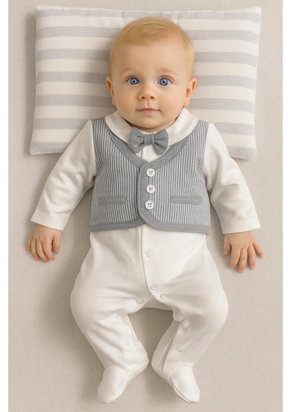 Erkek Bebek Gri Papyonlu Takım Görünümlü Tulum – Şık ve Rahat Pamuklu 128665 fiyatları