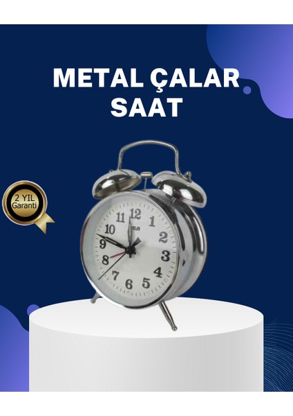 Alarmlı Dekoratif Yuvarlak Masa Saati Gümüş Renk Sessiz ve Işıklı - ?58?81E7-5G6658